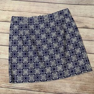 J Crew blue and white printed mini skirt